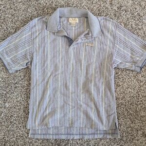 Izod Vintage Blue And White Striped Knit Golf Polo Large